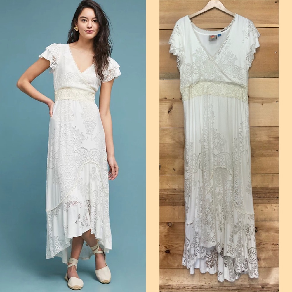 Farm Rio Gerty Dress butterfly short sleeve boho burnout surplice hi lo lacy